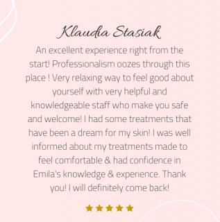 A longer review written by Klaudia Stasiak about Mission Skin beauty salon. She gives 5 stars.